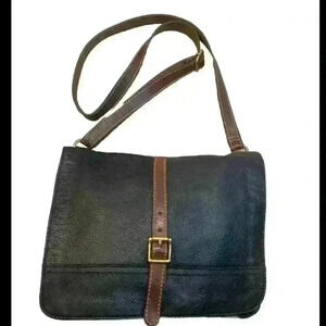 Fossil Crossbody Messenger  Pebble Leather Bag Purse Black Flap